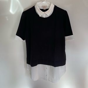 Loft Black and White Collared Layered Blouse